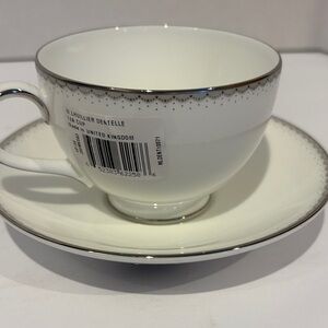Royal doulton Monique lhuillier dentelle Tea Cup & Saucer with Silver Trim